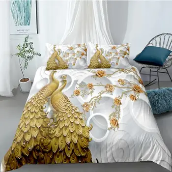 Vysoko Kvalitné 3D posteľná bielizeň Nastaviť Bielu Prikrývku Zahŕňa obliečka na Vankúš Animal OPeacock Cumlík Prípade Posteľná Bielizeň, bytový Textil Kráľ Jednu Veľkosť