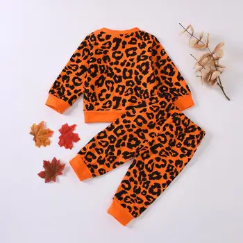 ON Dobrý deň, Užite si Dievčatá Módne Oblečenie Sady 2020 Nové Jeseň Orange Leopard Tlač Top + Nohavice Bežné Oblečenie, detské Odevy 2 6Y
