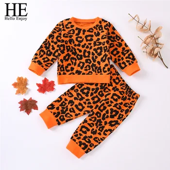 ON Dobrý deň, Užite si Dievčatá Módne Oblečenie Sady 2020 Nové Jeseň Orange Leopard Tlač Top + Nohavice Bežné Oblečenie, detské Odevy 2 6Y