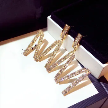 Nadsázka List Náušnice Super Flash Crystal Ženy Náušnice Šperky Nové Módne Kórejský Drahokamu Drop Náušnice