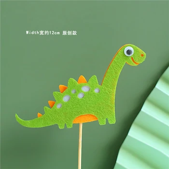 Oranžový Zelený Íl Cartoon Dinosaura Kokosového Stromu List Chlapca Narodeninovú Tortu Vňaťou Dezert Dekorácie