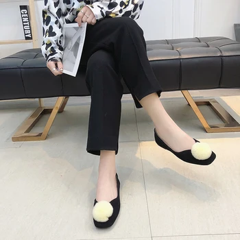 2020 nové Klasické Ploché ženské Topánky, elegantné kariéru minimalistický Kožušiny loptu dekorácie Módne Pure color denne topánky žien U19-57