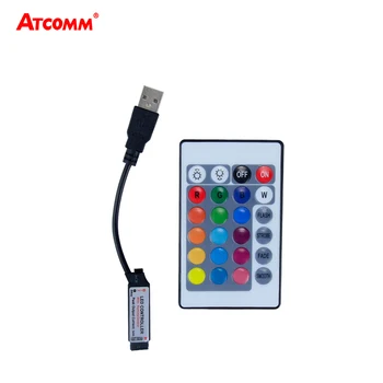 5V USB RGB LED Stmievač, 5-24V 24 Tlačidlo IR Diaľkový ovládač 4 Pin Rozhranie Vzťahujú na 5050 2835 RGB Pásy Pásky Svetlo