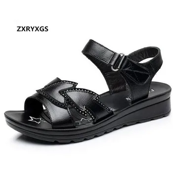 ZXRYXGS Svetlo Mäkké Pohodlné Letné Módne Sandále Ležérne Topánky Mama Originálne Kožené Sandále dámske Topánky Sandále Ploché Non-slip