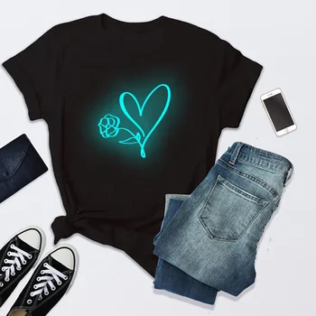 Láska Gesto Vytlačené T-shirt O-Krku Kawaii Grafické Tričko Letné Krátke Sleeve Tee Bežné Streetwear Harajuku Svetelné Módy