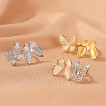 Big Double Motýľ Krúžok Crystal Opal Motýľ Prstene Pre Ženy, Šperky, Módne Zlato Strieborná Farba Resizable Krúžok Šperky Darček
