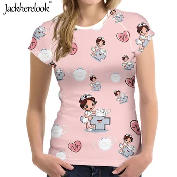 Jackherelook Ružová Cartoon Sestra Tričko okolo Krku Lete Bežné Dámy T-shirt Žena Šaty Krátke Rukáv Top Tees pre Dievčatá