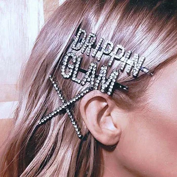 Módne Doplnky do Vlasov pre Ženy Crystal Vlásenky Lesklé Hairgrips Kamienkami GLAM DRIPPIN Písmená Dievča, sponky do Vlasov Dropshipping