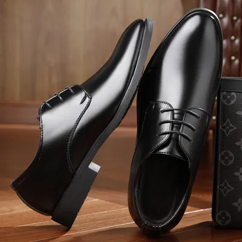 Móda Mužov Business Topánky Značky Black Kožené Mužská Obuv Ploché Pánske členkové Topánky KA2767