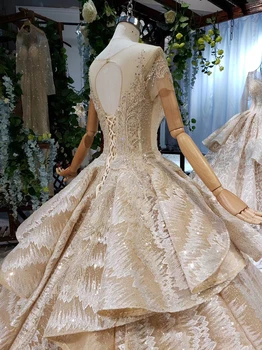 HTL573 nový materiál, svadobné šaty, multi-layer vlak o-krku, krátke rukávy otvorte zadný letné svadobné šaty vestido para casamento