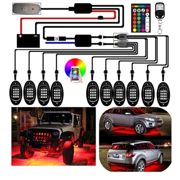 10PCS Auto RGB Podvozku Ľahkého Auta Bluetooth Dual Diaľkové Ovládanie Dual Channel Skupiny Okolitého Svetla pre SUV ATV Truck