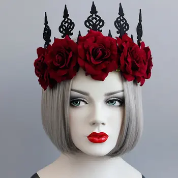 Vintage Červená Ruža Kráľovná Vlasy Kapely Halloween, Vianočné Gule Strany Hostiteľskej Vlasy Príslušenstvo Pre Módne Dámy