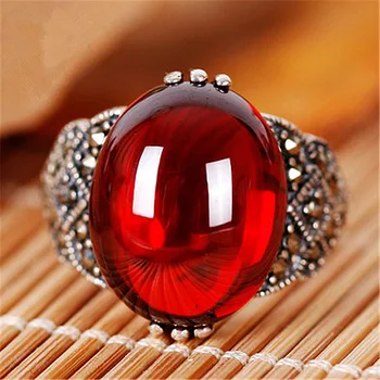 Vintage Červená Chalcedony Otvorenie Prstene pre Ženy Antique Silver Farba Opál Ovál Krúžok Osobnosti Módne Šperky, Darčeky Veľkoobchod
