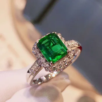 10K Zlatý prsteň Lab Vytvorili 2ct Emerald a Moissanite Diamantový Prsteň S vnútroštátne osvedčenie Em-020