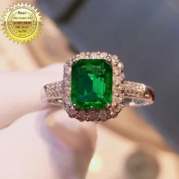 10K Zlatý prsteň Lab Vytvorili 2ct Emerald a Moissanite Diamantový Prsteň S vnútroštátne osvedčenie Em-020