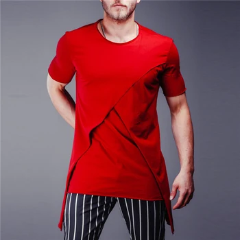 Pánske Cross-Krátke rukávy T-shirt s nepravidelným lem Muž kolo golier lete Pevné Hip Hop Oblečenie Tee Topy Lumbálna Tričko Muž