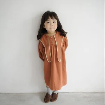 2021 Jar detské Oblečenie Dievčatá Klope Králik Bavlna Dlhým rukávom Šaty Dievča Dieťa Dlho Roztomilý Šaty