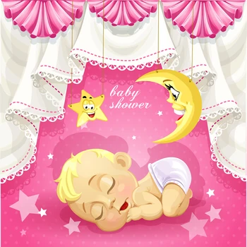 Pink Baby Sprcha pre dievčatá Kulisu, Mesiac a Hviezdy Party Dekorácie Dezert Tabuľka Dekor Foto Pozadie novorodenca Rekvizity Xt-7414