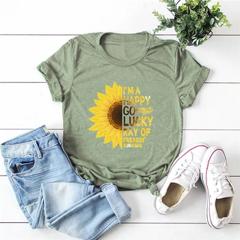 Harajuku Módne Grafické Tees Ženy Tvorivé slnečnice list vytlačiť T-shirt Pre Wome Slim Roztomilé dievčenské Tričká Topy bavlna