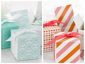 (50Pcs/lot) Svadobné koláčiky box Reverzibilné Aqua Damask Zábal Box Pre Candy prospech tašky a Party Prospech box a party dekorácie box