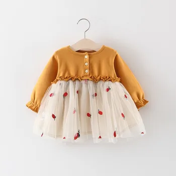 2019 jar jeseň nové dievčenské šaty Dieťa dievča oblečenie s Dlhým rukávom čipky šitie princezná šaty