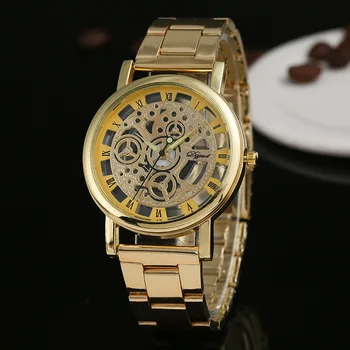 Kreatívny Dizajn Muži Hodinky Luxusné Zlaté Hodinky Módne Duté Transparentné Hodinky z Nerezovej Ocele Pánske Hodinky reloj hombre