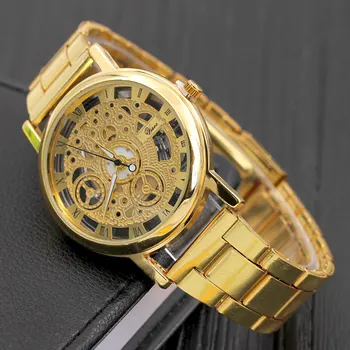 Kreatívny Dizajn Muži Hodinky Luxusné Zlaté Hodinky Módne Duté Transparentné Hodinky z Nerezovej Ocele Pánske Hodinky reloj hombre