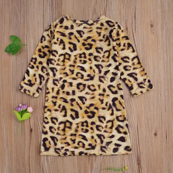 Ma&Baby 6M-5Y Jar Jeseň Batoľa, Dieťa Dieťa Dieťa Dievčatá Leopard Šaty Pre Dievčatá Dlhý Rukáv Rovné Šaty, Šaty, Kostýmy