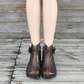 2019 jeseň zima žena členok boot ploché dno zips retro kvet národných dámske topánky osobnosti dámske topánky
