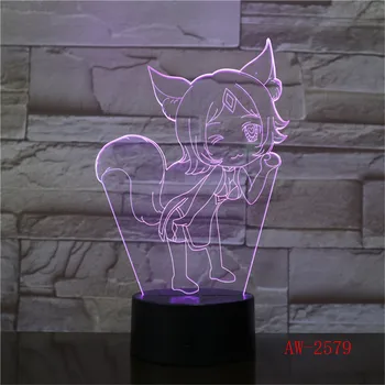 Cat Girl LED Nočné Svetlo 3D Ilúziu 7 Farby Dekoratívne Svetlo Dieťa Deti Darček Stôl, Nočné Lampy, Nočné Dropship AW-2579