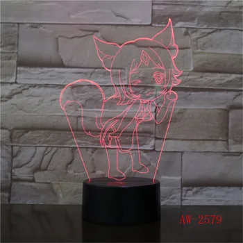 Cat Girl LED Nočné Svetlo 3D Ilúziu 7 Farby Dekoratívne Svetlo Dieťa Deti Darček Stôl, Nočné Lampy, Nočné Dropship AW-2579