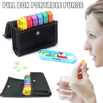 BPA-Free Pilulku Organizátor Box Týždenný Prípade Ľahko Skĺznuť Odolné Kožené Puzdro MYDING