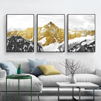 Vianočné Plátno Na Maľovanie Moderné Zlato Snehu Horskej Krajiny Plagát Na Stenu Obrázky Obývacia Izba Nad Gauč Interiér Domova