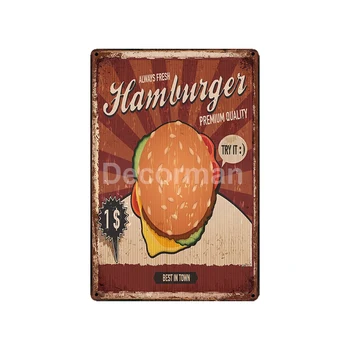 [ DecorMan ] Fast Food Pacaroons HRANOLČEKY PIZZA Stenu Značky Vlastný Plagát Kovové Obrazy Bar, PUB Dekor LT-1792
