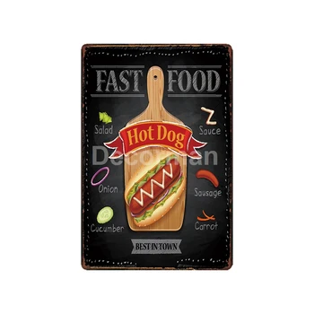 [ DecorMan ] Fast Food Pacaroons HRANOLČEKY PIZZA Stenu Značky Vlastný Plagát Kovové Obrazy Bar, PUB Dekor LT-1792