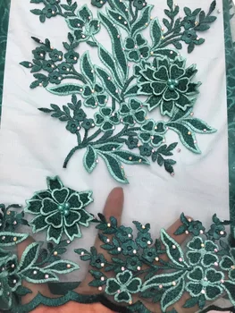 BEAUTIFICAL Tmavo modrá 3d tylu čipky tkaniny korálky vyšívané textílie kvet čipky textílie s kamienkami 5yards/veľa ML35N60