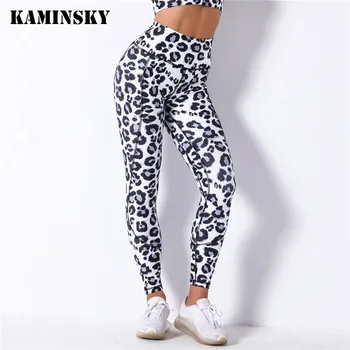 Kaminsky 25% Spandex Vysoký Pás Legíny Ženy Leopard Tlač Hadej Kože Vzor Chudá Leggins Slim Dámske Strečové Nohavice
