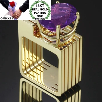 OMHXZJ RR1088 Šperky Veľkoobchod Európskej Módy Hot Jemné Milovníkov Strany, Narodeninám, Svadobný Dar, Geometrické Ametyst 18KT Zlatý Prsteň