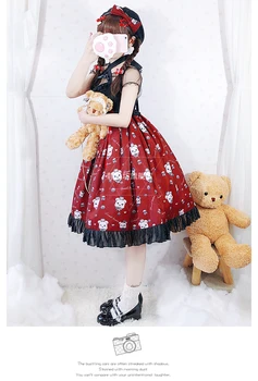 Gotický cosplay sladké lolita šaty retro čipky bowknot tlač vysoký pás patchwork viktoriánskej šaty kawaii dievča gothic lolita jsk