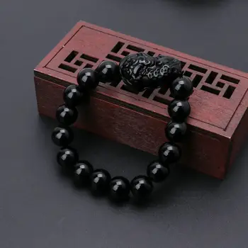 Feng Shui Obsidian Kameň Korálky Náramok Muži Ženy Unisex Náramok Gold Black Pixiu Bohatstva a Šťastia Šperky Náramok
