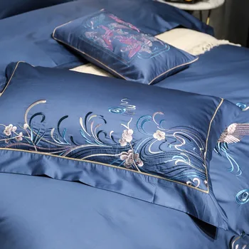 120S Egyptskej Bavlny Luxusné Výšivky Royal posteľná bielizeň Set 4/6pcs Kráľ, Kráľovná Svadobné Lôžko List Kryt nastaviť Perinu Modrého vtáka lietať