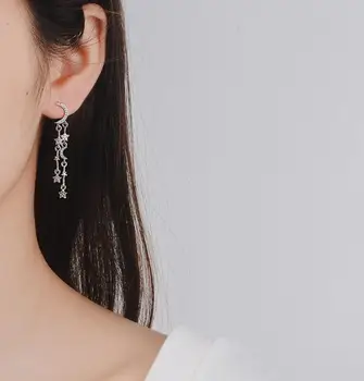 Drobná kórejský Štýl 925 Sterling Podiel Malé Mini Roztomilý Luxusné Moon Star CZ Stud Náušnice pre Ženy, ženské Klincami Strieborné Šperky