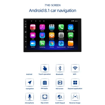 7 Palcový Univerzálny Android 8.1 Auto MP5 Prehrávač, autorádio, WIFI, Bluetooth Quad Core Multimediálny Prehrávač s GPS Zrkadlo-Link