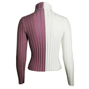 2018 Nové Patchwork žien turtleneck svetre a pulóvre jeseň pletenie odevov chudá sexy ostrihané dámsky sveter hot predaj