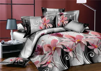 2018 nové King Size Luxury 3D Rose posteľná bielizeň Sady Červená Farba Obliečky Cumlík Coverlets Nastaviť Svadobné Posteľná bielizeň pivónia / leopard