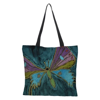 Ženské nákupní taška môže byť prispôsobený obojstranné vytlačené bielizeň taška hmyzu motýľ vzor nákupní taška bielizeň taška pre voľný čas