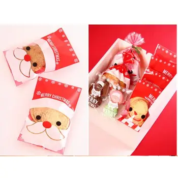 Vianočné Santa Claus Darčekové Tašky Box Držiteľ Jasné Celofánu Cookie Sladké Svadby, Narodeniny Candy Strany Klina Balení Taška 100PC