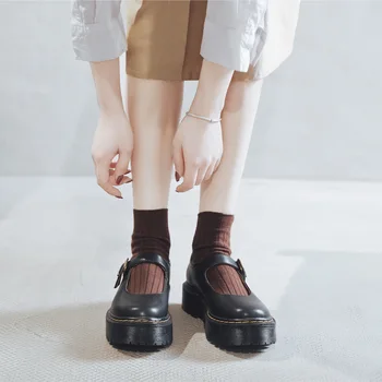 Malé Kožené Topánky Ženy Jar Modely Mary Jane Topánky dámske Japonský Vysoké Podpätky Retro Platforma Topánky Ženy