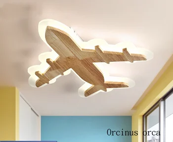 Nordic moderný minimalistický drevené lietadla stropné svietidlo chlapec, spálne, detskej izby čítanie tvorivé cartoon LED stropné svietidlo