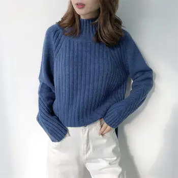 Dámske oblečenie 2019 nový príchod ženy, jar, jeseň, zima turtleneck voľné pletené svetre dámy prúžkované pulóvre sveter